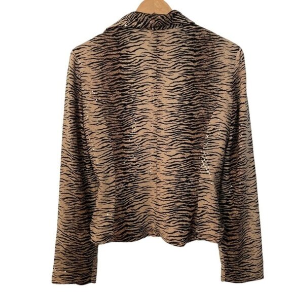 Joseph Ribkoff fitted blazer zip up animal prints sequins embellished medium - Picture 5 of 14